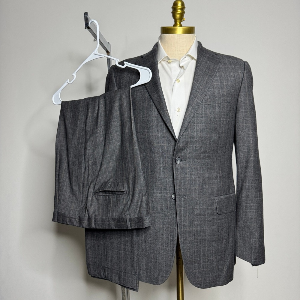 Hickey Freeman Brown Check Ing Loro Piana Super 150's Wool Suit 38R 32W
